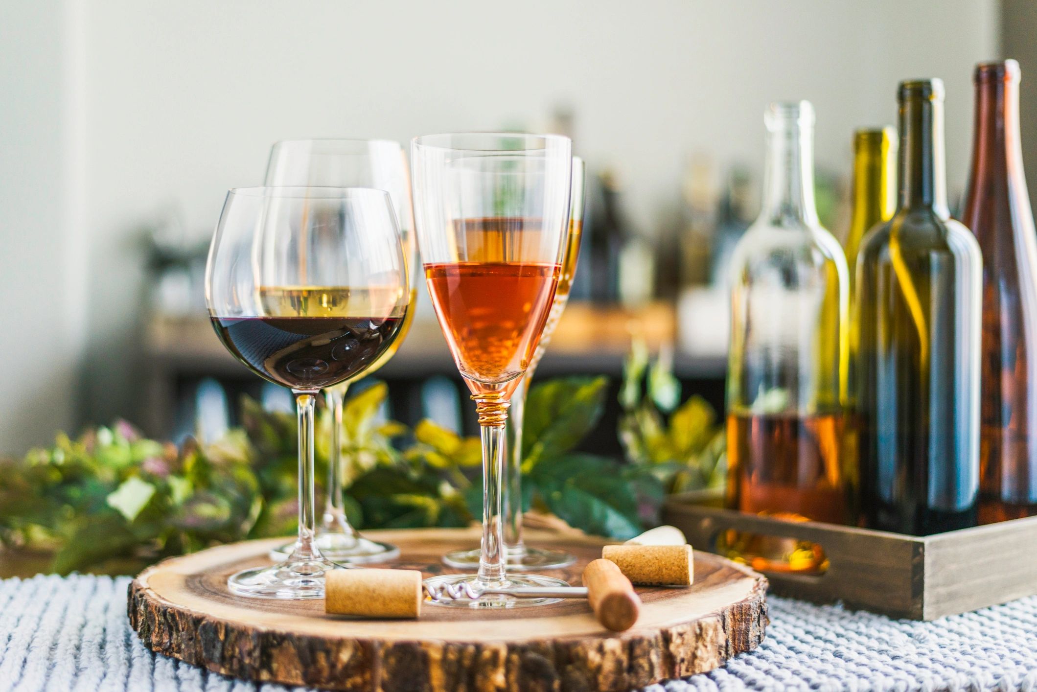 Wine tasting setup with bottles and glasses